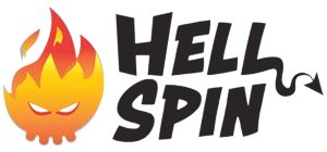 Λογότυπο του HellSpin Casino με φλογερό σχέδιο και λέξεις σε έντονη γραμματοσειρά.