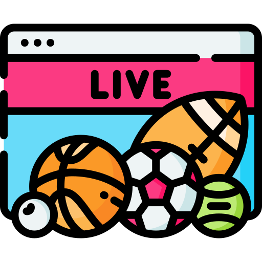 Οθόνη με ένδειξη live και μπάλες ποδοσφαίρου, μπάσκετ, ράγκμπι και τένις