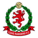 Λογότυπο της Cove Rangers με κόκκινο λιοντάρι και πράσινο στεφάνι