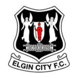 Λογότυπο Elgin City FC με ασπρόμαυρη ασπίδα, δύο αγγέλους και λατινικό σύνθημα