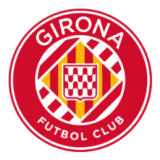 Λογότυπο Girona FC με κόκκινο φόντο και καρό ασπίδα