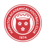 Λογότυπο της Hamilton Academical FC με κόκκινο κύκλο και έμβλημα με λουλούδια.