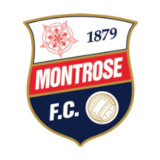 Λογότυπο της Montrose F.C. με το έτος ίδρυσης 1879, κόκκινο τριαντάφυλλο και ποδοσφαιρική μπάλα