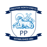 Λογότυπο Preston North End FC με λευκό πρόβατο, μπλε ασπίδα και επιγραφή ιδρύσεως 1880