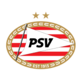 Λογότυπο PSV Eindhoven με κόκκινες ρίγες, λευκή σημαία και δύο χρυσά αστέρια