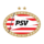 Λογότυπο PSV Eindhoven με κόκκινες ρίγες, λευκή σημαία και δύο χρυσά αστέρια