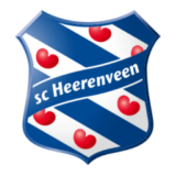 Λογότυπο SC Heerenveen με μπλε-λευκές ρίγες και κόκκινες καρδιές