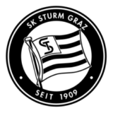 Λογότυπο της SK Sturm Graz με ασπρόμαυρη σημαία και το έτος 1909