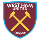 Λογότυπο West Ham United με δύο σταυρωμένα σφυριά σε μπορντό φόντο