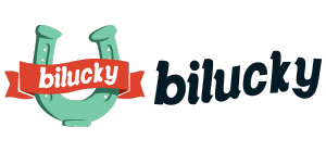 Λογότυπο Bilucky με πέταλο τύχης και κόκκινη κορδέλα με το όνομα της μάρκας