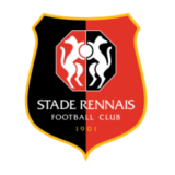 Έμβλημα Stade Rennais Football Club σε κόκκινο και μαύρο χρώμα με δύο λευκές φιγούρες